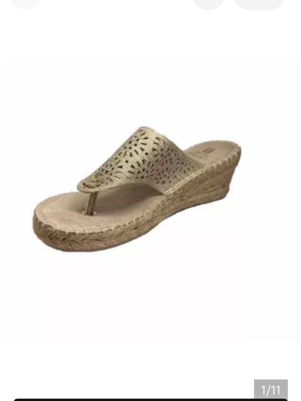 White Mountain Womens Thong Sandal Beige Gold Sisal Rope Trim Wedge Shoes 7.5